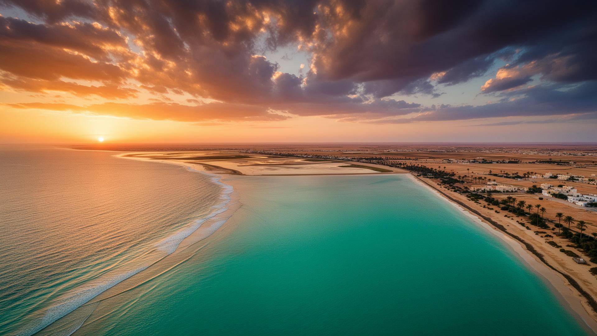 Marchica Lagune in Nador bei Sonnenuntergang